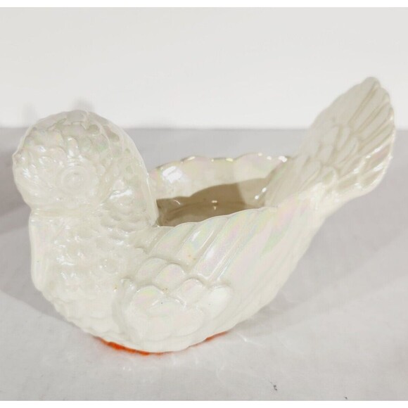 Vtg Tealight Candle Holder Pair Turkey Bird White Lusterware Pearlescent *Chip - Picture 6 of 15